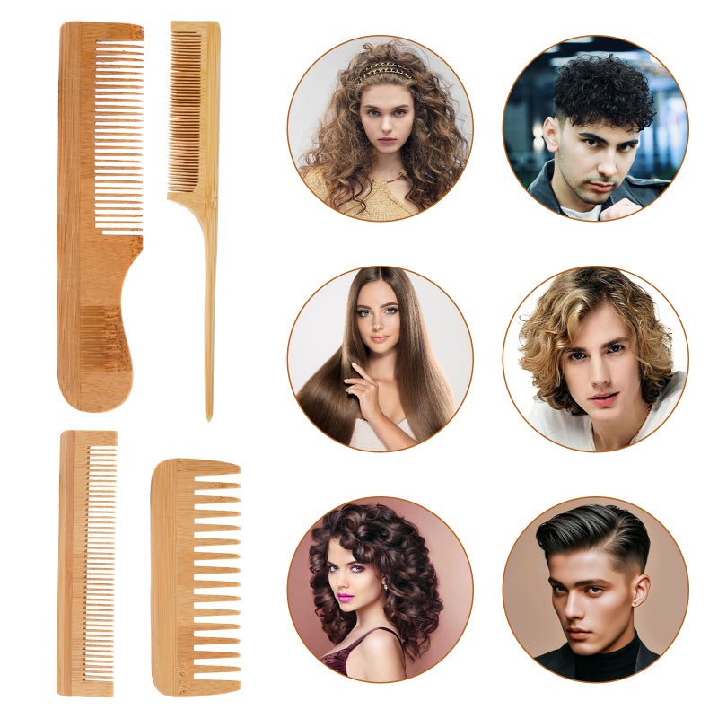 ROBOHOOK 4 Pcs Wooden Comb,Bamboo Peine De Bambu Para El Cabello for Women Men, Bamboo Wide Tooth Hair Wood Combs,Effective Anti Static - Image 3